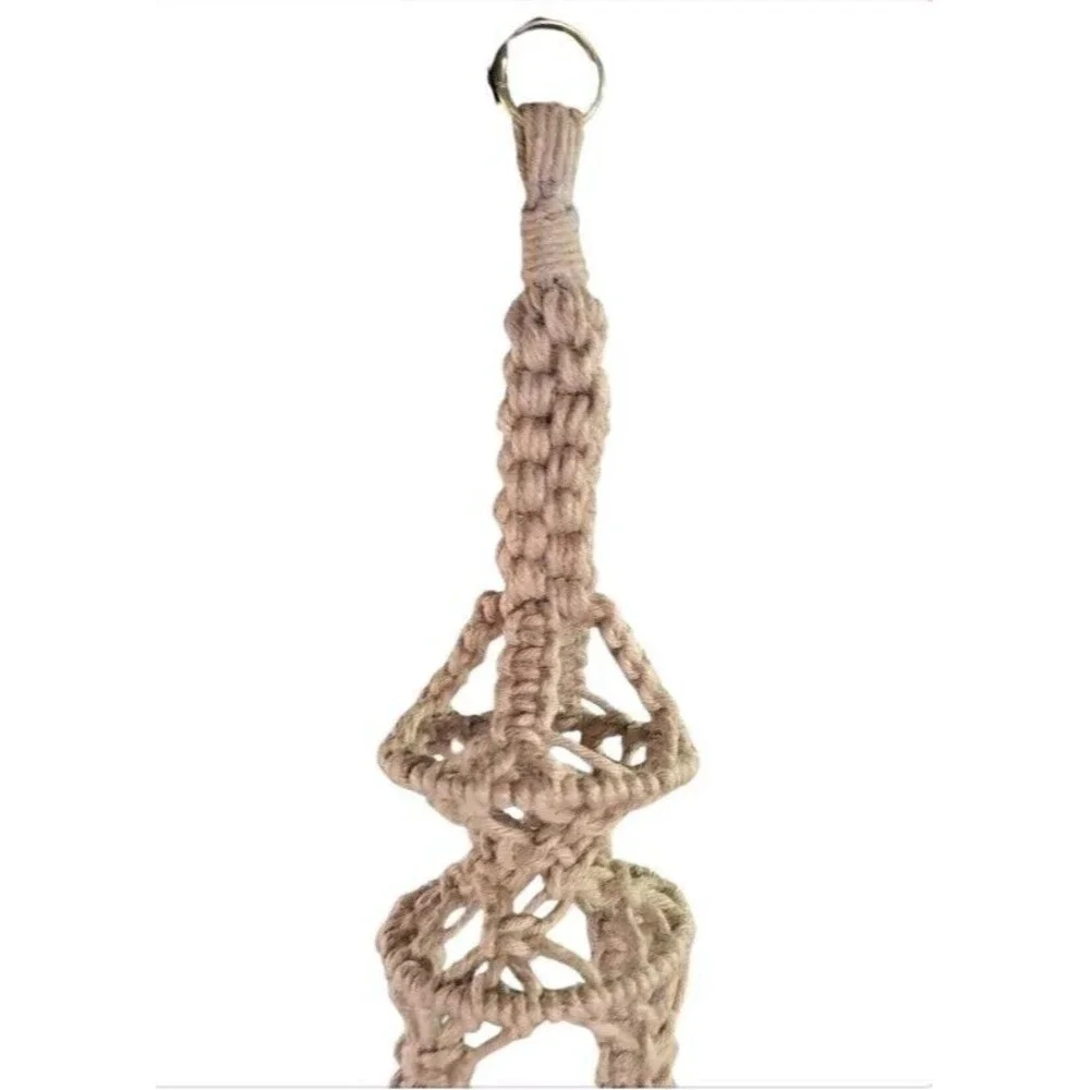 70s Macrame Thick Jute Plant Hanger 72” Long Natural Brown Boho Chunky Red Beads